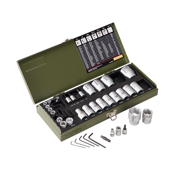 Set of sockets and bit sockets for inch sizes (36-piece)