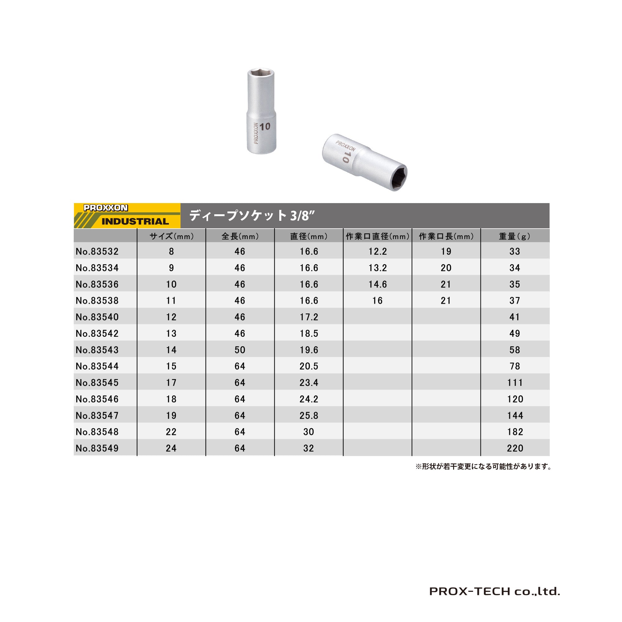 プロクソン ディープソケット 3/8